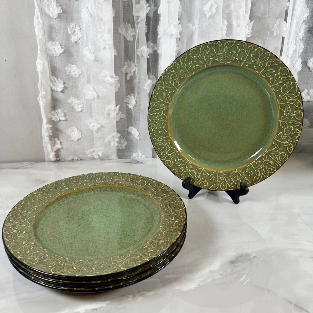 Roscher and Co Olive Green Leaf Collection Dinner Plates 11